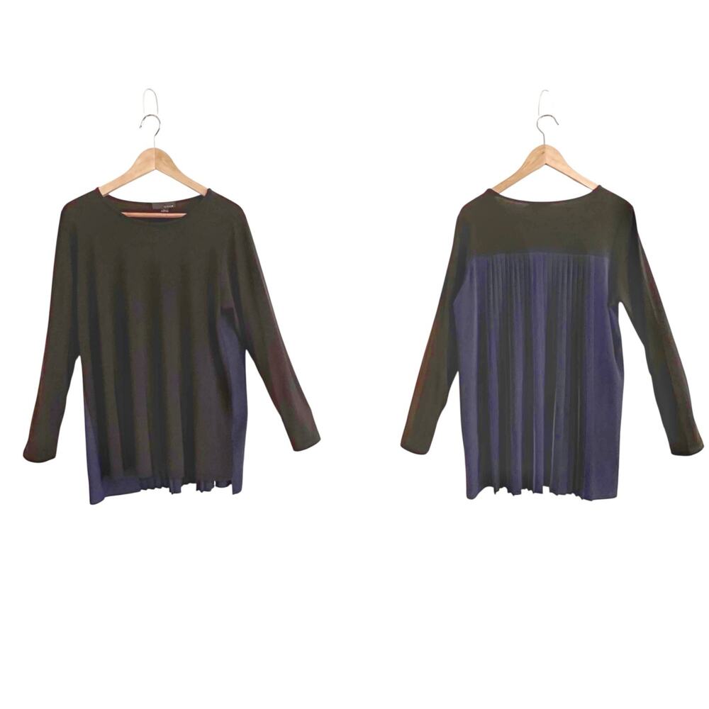 Sun Kim Navy Blue Pleat Back Top Blouse Sz Large